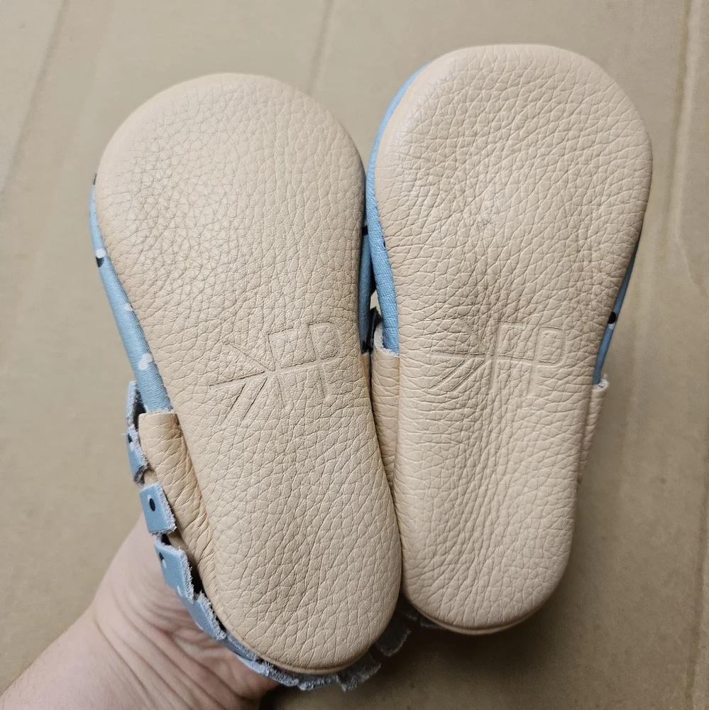 Freshly Picked 5 Baby Boy Girl Sky Blue Mocassins Leather Polka Dot Pattern Shoe